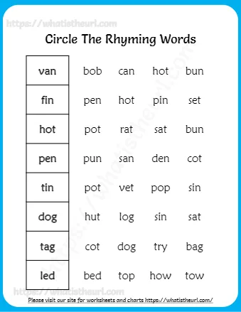 Kindergarten Rhyming Words Worksheets Circle The Rhymes Exercise 14