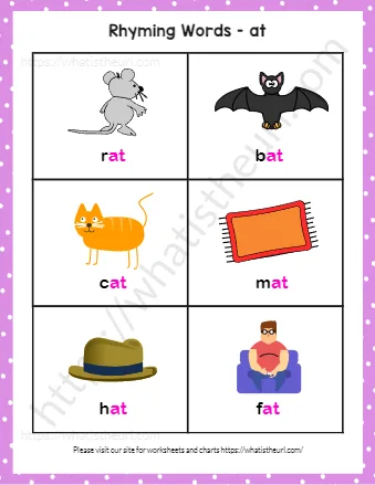 Kindergarten Rhyming Words Worksheets Rhyming Word Family Cards