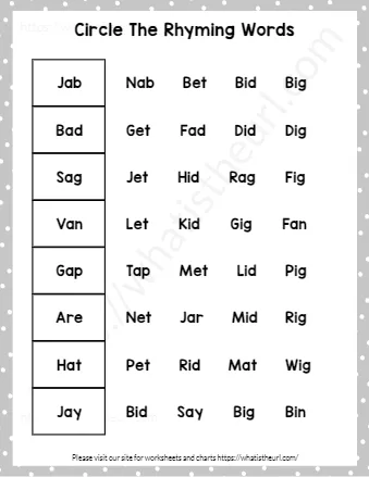 Kindergarten Rhyming Words Worksheets Circle The Rhymes Exercise 2