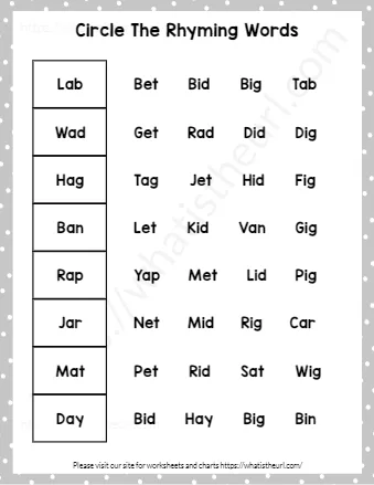 Kindergarten Rhyming Words Worksheets Circle The Rhymes Exercise 4