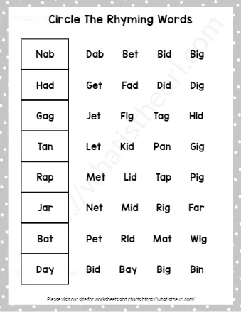 Kindergarten Rhyming Words Worksheets Circle The Rhymes Exercise 6