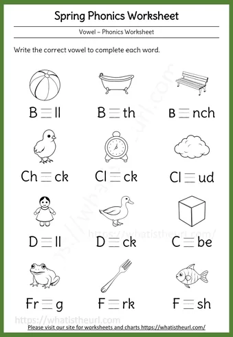 Kindergarten Short Vowels a e i o u worksheets - Spring Phonics Worksheet-02