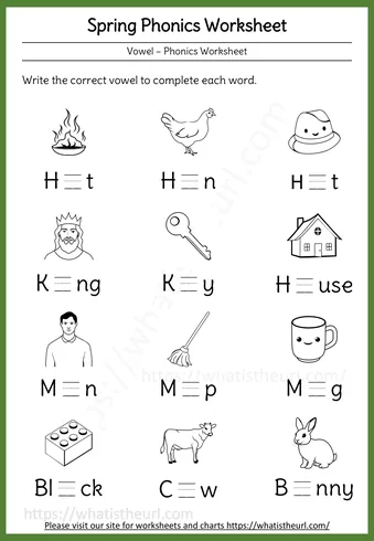 Kindergarten Short Vowels a e i o u worksheets - Spring Phonics Worksheet-03