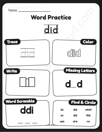 Kindergarten Sight Words Worksheets January