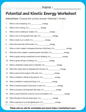 Potential And Kinetic Energy Worksheet