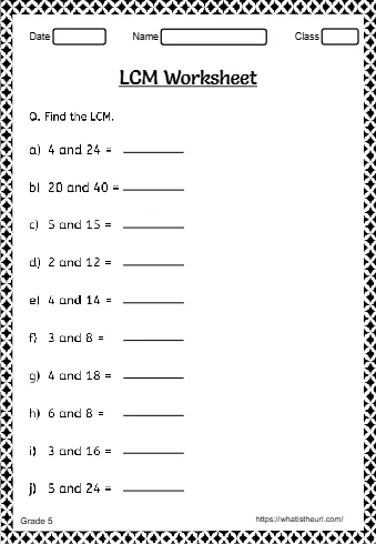 Least Common Multiple Worksheets