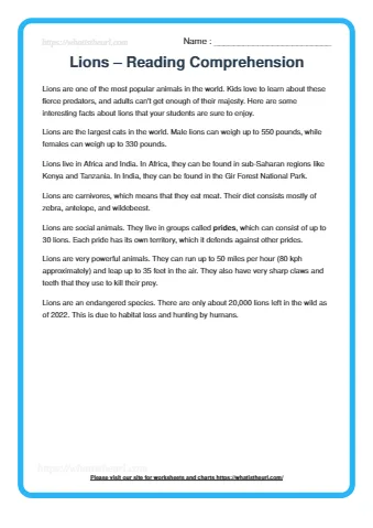 lions-reading-comprehension-worksheet