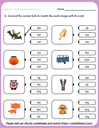 Connect The Correct Dots To Match The Each Image With Its Word