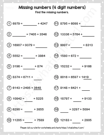 Missing Numbers 4 Digit Numbers