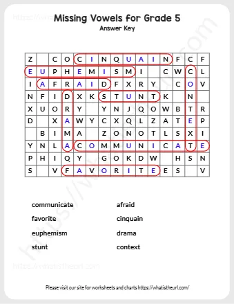 Missing Vowels For Grade 5