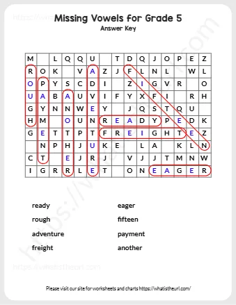 Missing Vowels For Grade 5