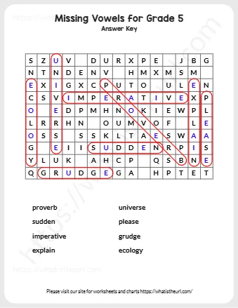 Missing Vowels For Grade 5