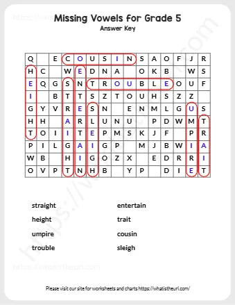 Missing Vowels For Grade 5