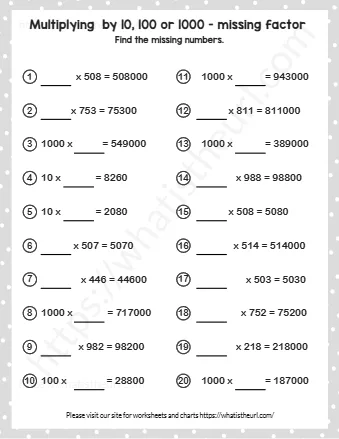 Multiplying By 10 100 Or 1000 Missing Factor