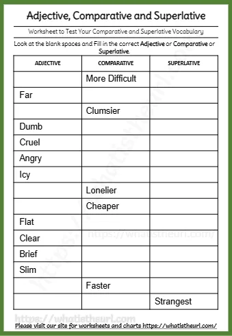 Adjective Comparative and Superlative Worksheet 1