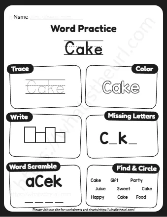 Party Words Tracing Worksheet