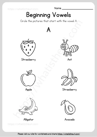 Picture Worksheet Find The Beginning Vowels And Circle Them