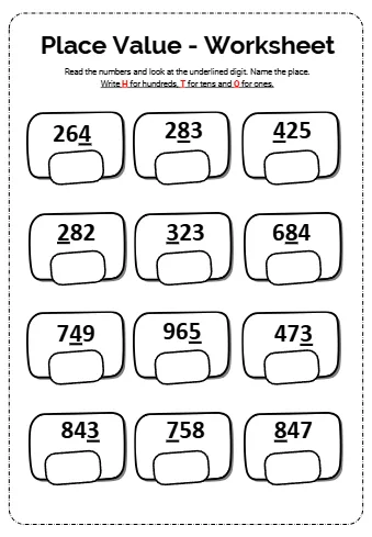 Place Value Worksheet Read The Numbers And Look At The Underlined Digit