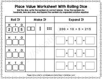 Place Value Worksheet With Rolling Dice
