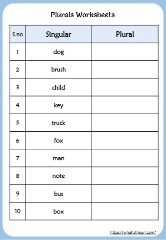 S No Singular Plural