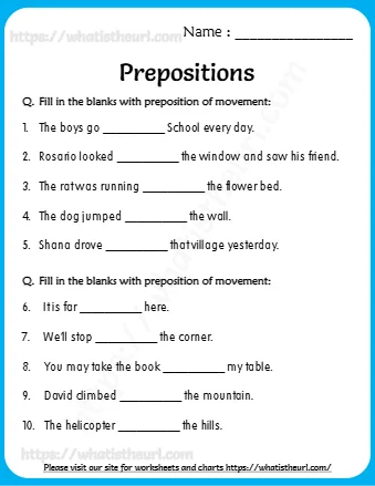 Q Fill In The Blanks With Preposition Of Movement