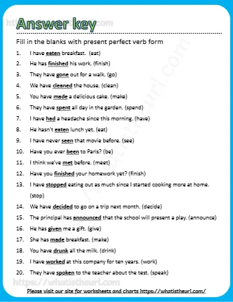 Fill In The Blanks With Present Perfect Verb Form