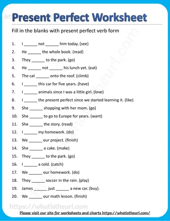 Present Tense Worksheets for Grade 4 - Present Perfect Worksheet G4