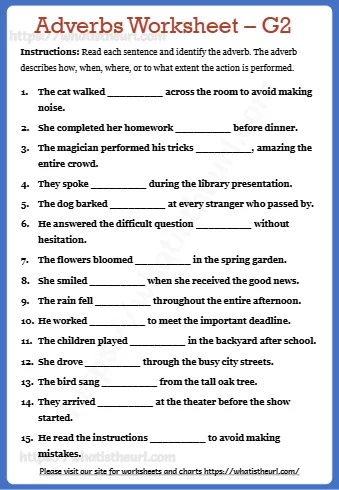 Instructions Read Each Sentence And Identify The Adverb The Adverb