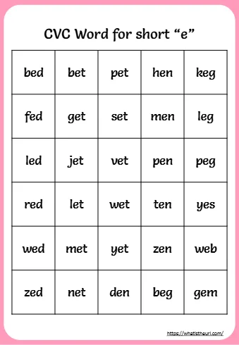 Cvc Word For Short E