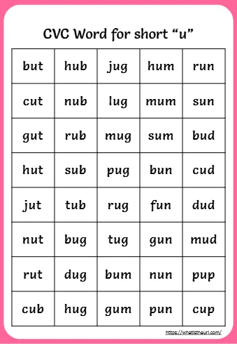 Cvc Word For Short U