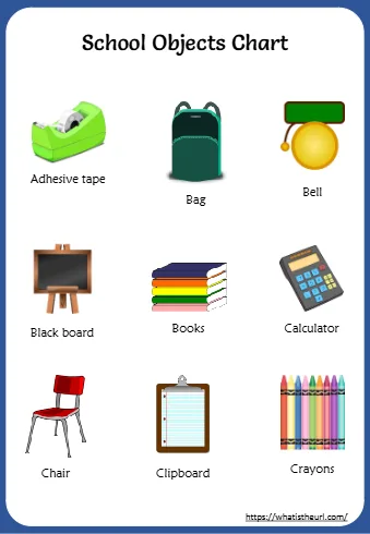 School Objects Worksheets For Kids School Objects Chart Adhesive Tape