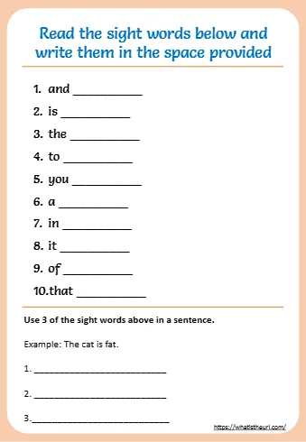 Use 3 Of The Sight Words Above In A Sentence