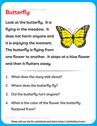 Reading Comprehension for Kids - Exercise 59 (My Dad's Car, Pond, Rose and A Round Ball) - Butterfly – Reading
