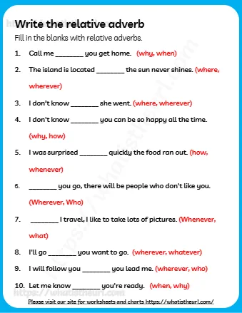 Fill In The Blanks With Relative Adverbs