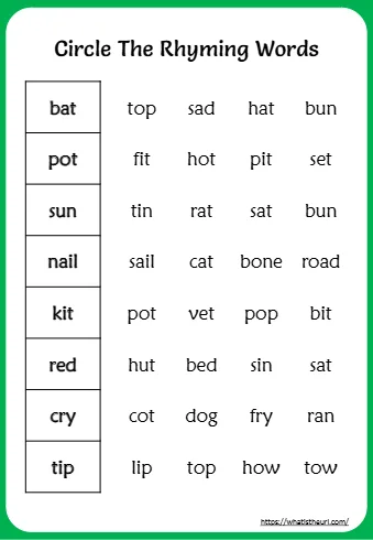 Rhyming Words Worksheets For Grade 2