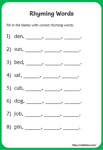 Fill In The Blanks With Correct Rhyming Words