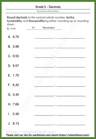 Rounding Worksheets - Decimals - Round Up or Round Down