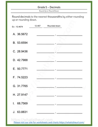 Rounding Worksheets - Decimal Round up Round down - Thousandths
