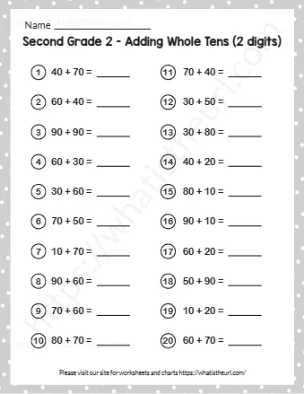 Second Grade 2 Adding Whole Tens 2 Digits