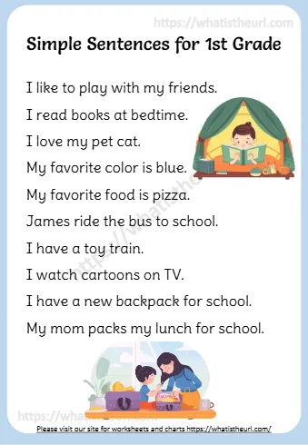 Simple Sentences For 1st Grade