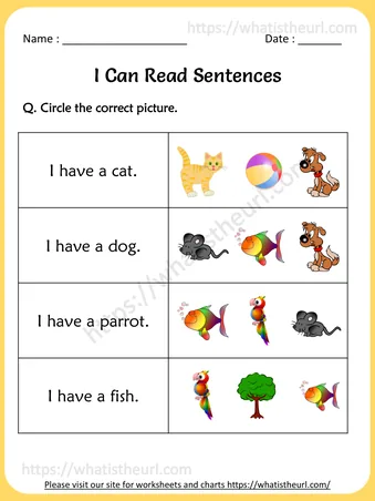 Simple sentences for grade 1 - I Can Read Sentences Worksheets