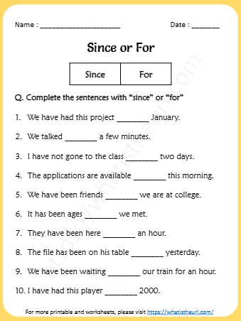 Since Or For Worksheet