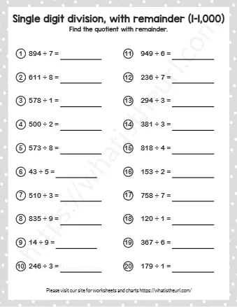 Single Digit Division With Remainder 1 000