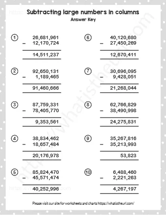 Subtracting Large Numbers In Columns