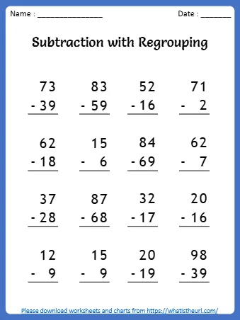 Please Worksheets And Charts From Subtraction