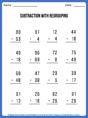 Please Worksheets And Charts From Subtraction