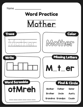 Trace And Write Family Words