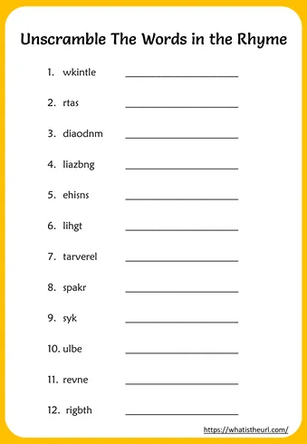 "Twinkle Twinkle Little Star" Rhyme Word Scramble