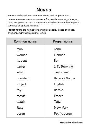 Nounsare Divided In To Common Nouns And Proper Nouns