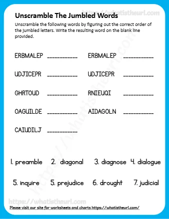 Unscramble The Spelling Words